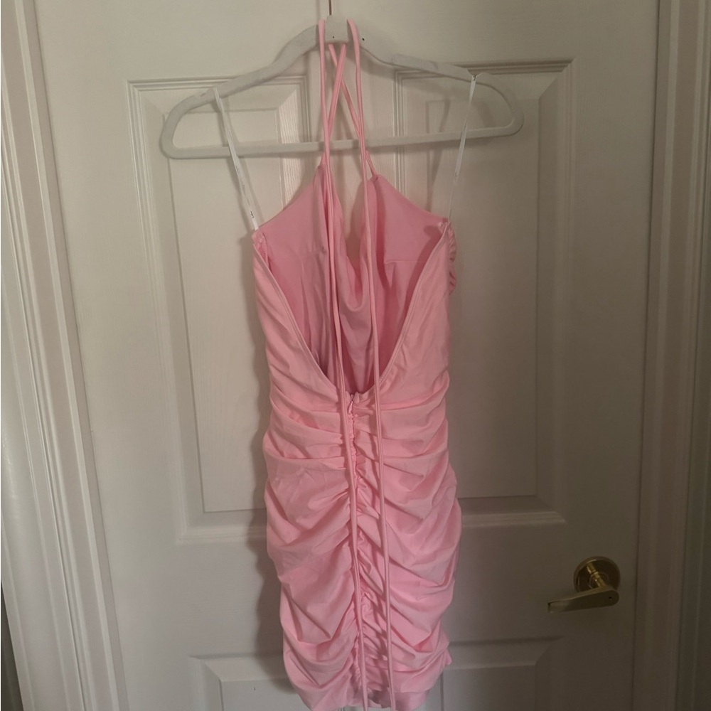 Pink Ruched Bodycon Spaghetti Strap Dress - Picture 11 of 11
